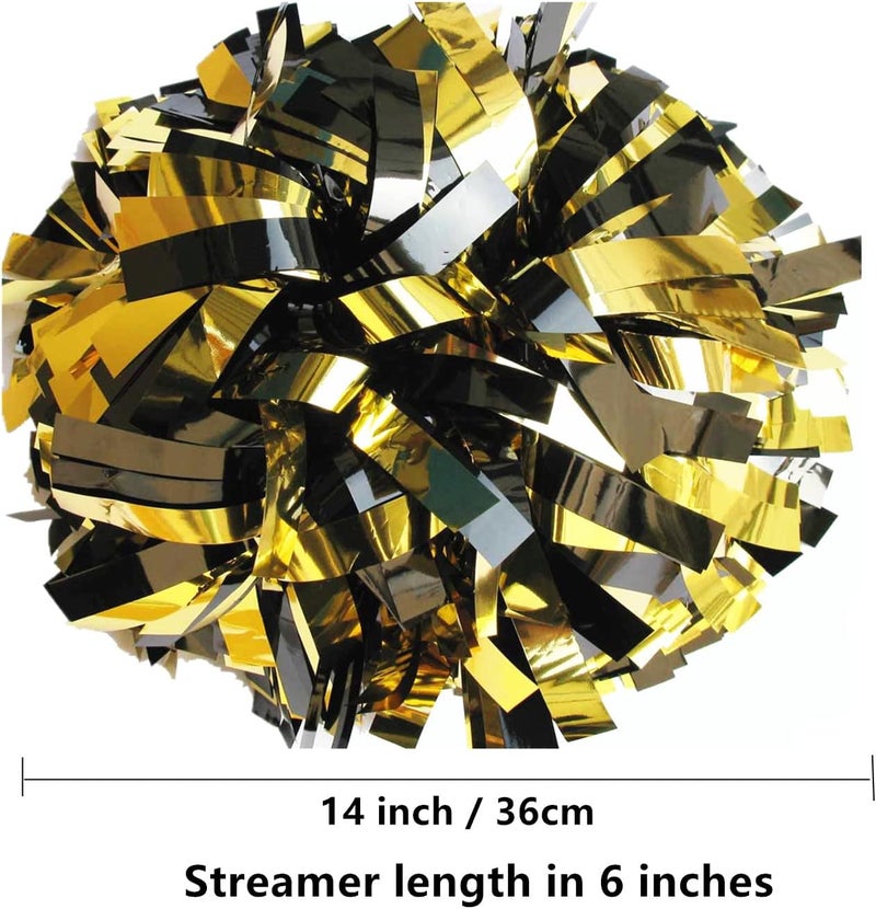 GUIFIER 2 Pack 6 Inches Metallic Cheerleading Pom Poms, Cheer Pom Pom with Baton Handle, Pompoms Cheerleader for Kids Girls Cheering Squad - Image 2
